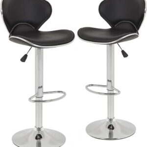 Set of 2 PU Leather Bar Stools, Adjustable, Black