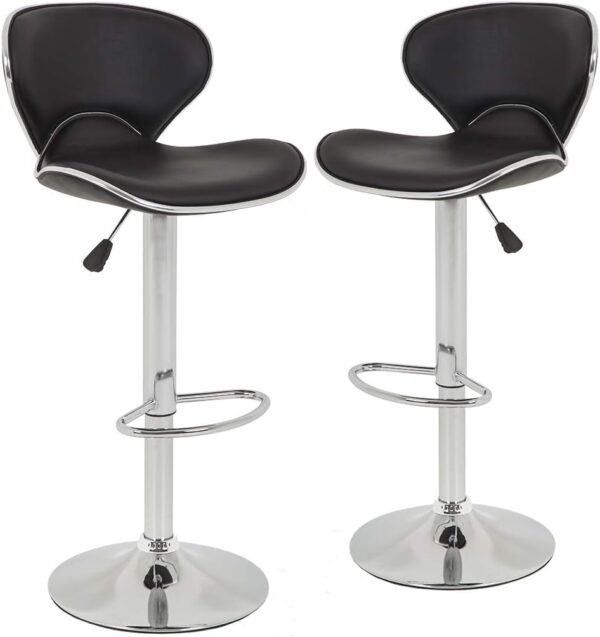 Set of 2 PU Leather Bar Stools, Adjustable, Black