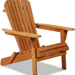 Weather-Resistant Folding Adirondack Chair, Solid Wood, Natural