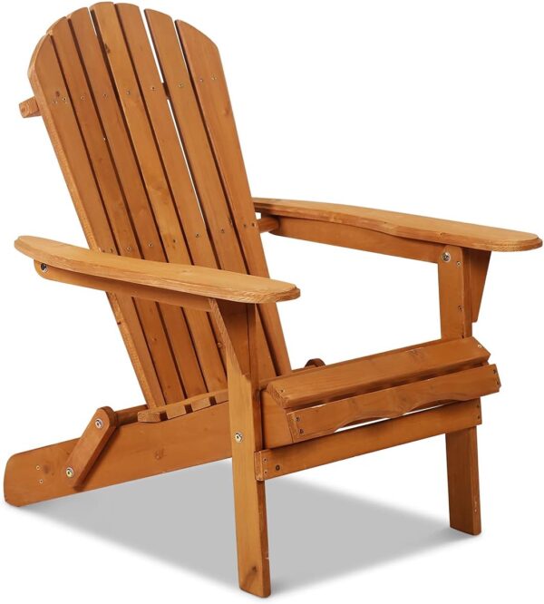 Weather-Resistant Folding Adirondack Chair, Solid Wood, Natural