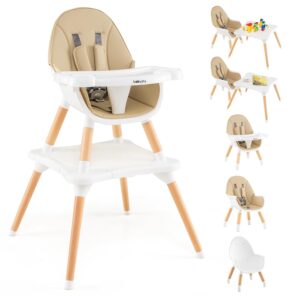 BABY JOY 6-in-1 Convertible High Chair with Tray, Khaki