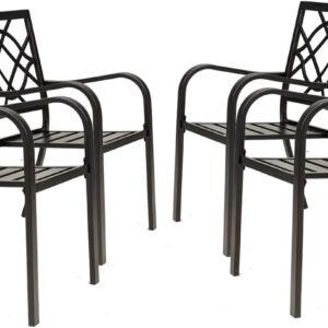 Incbruce Set of 4 Stackable Patio Dining Chairs, Black Wrought Iron