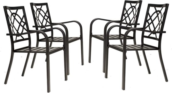 Incbruce Set of 4 Stackable Patio Dining Chairs, Black Wrought Iron