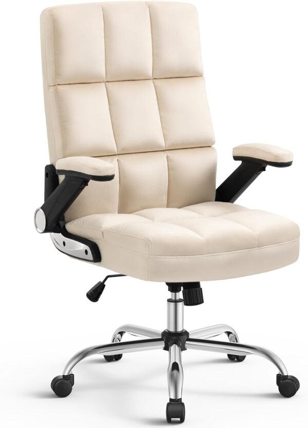 SEATZONE Ergonomic High Back Office Chair, Beige, Thick Padding