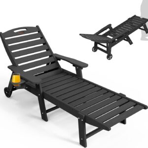 Oversized Chaise Lounge Chair with Wheels, 5-Position, Black
