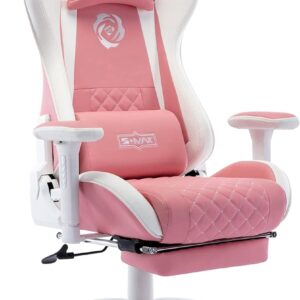 S*MAX Pink Gaming Chair, Ergonomic, Footrest