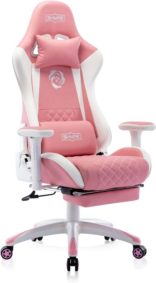 S*MAX Pink Gaming Chair, Ergonomic, Footrest