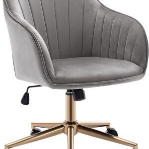 DUHOME Velvet Office Chair, Grey, Adjustable with Gold Base