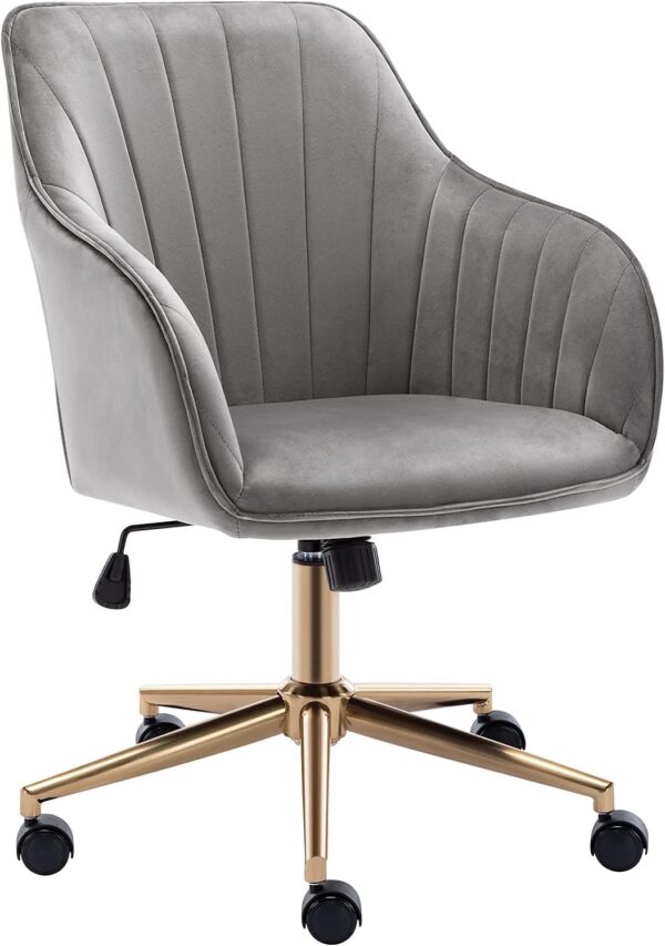DUHOME Velvet Office Chair, Grey, Adjustable with Gold Base