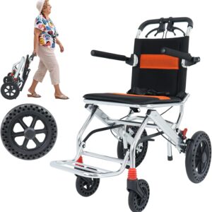 Ultra-Light Folding Wheelchair with Handbrake, 12-inch PU Wheels