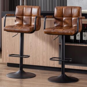 DUHOME Faux Leather Bar Stools (Set of 2), Yellowish Brown