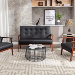 JIASTING Mid Century Loveseat and 2 Accent Chairs, Black