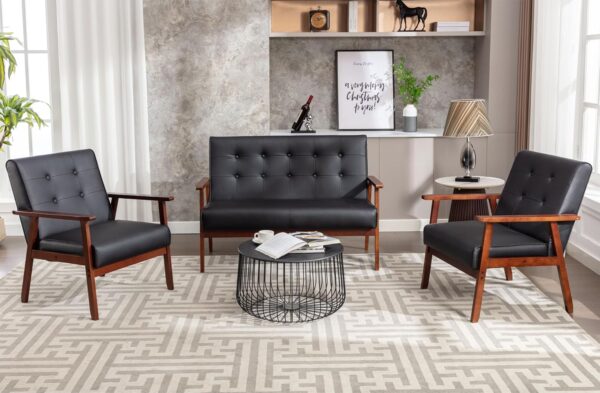 JIASTING Mid Century Loveseat and 2 Accent Chairs, Black