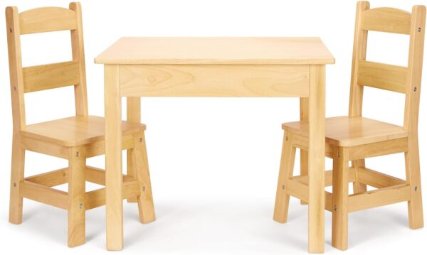 Melissa & Doug Wood Table and 2 Chairs Set, Light Finish