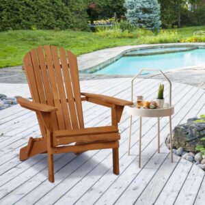 Folding Adirondack Chair, Weather-Resistant Wood, Natural Finish