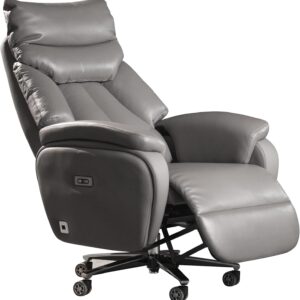 Kinnls Power Recliner Office Chair, Gray Leather, Dual Motor