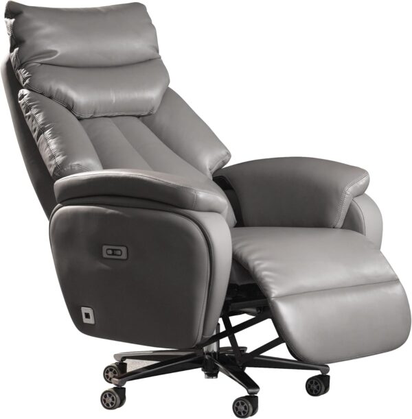 Kinnls Power Recliner Office Chair, Gray Leather, Dual Motor