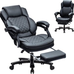 Big and Tall Office Chair, 400lb, Reclining with Footrest, Black