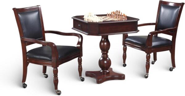 Hathaway 3-in-1 Chess, Checkers, Backgammon Table and Chairs, Mahogany