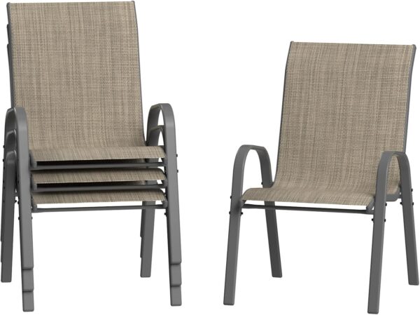 Amopatio Set of 4 Stackable Outdoor Dining Chairs, Brown