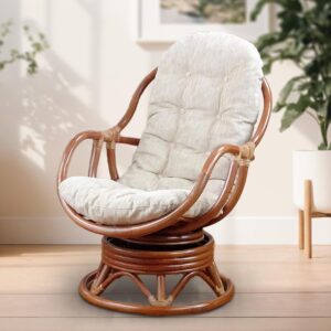 Bali Swivel Rocking Chair, Natural Rattan, Cream Cushion