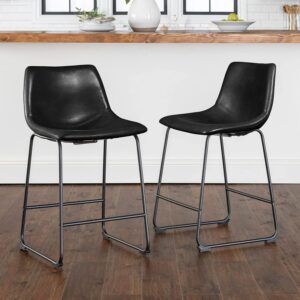 LEMBERI Bar Stools (Set of 2), Faux Leather, Black