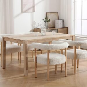 Set of 4 Mid Century Upholstered Dining Chairs, White Sherpa Boucle