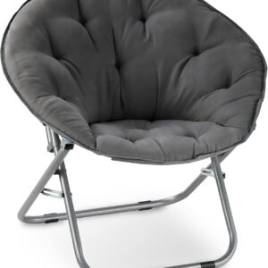 Oversized Grey Moon Chair with Faux Fur, Metal Frame