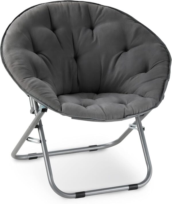 Oversized Grey Moon Chair with Faux Fur, Metal Frame