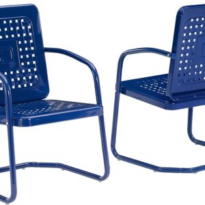 Crosley Bates 2-Piece Retro Metal Outdoor Chairs, Navy Gloss