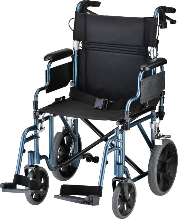 NOVA Lightweight Transport Chair with Locking Hand Brakes, Blue
