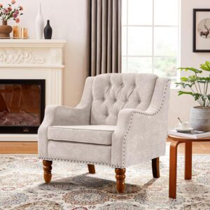 Linen Accent Chair, Mid-Century Modern, Beige
