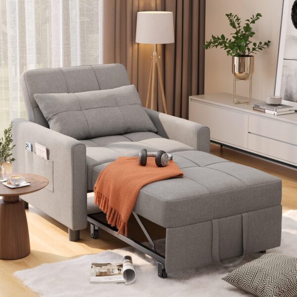Aiho 3-in-1 Convertible Sleeper Chair, Light Gray