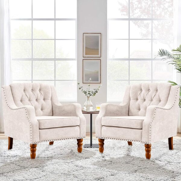Mid-Century Modern Accent Chairs (Set of 2), Beige