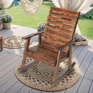 Outdoor Wood Rocking Chair, Rustic High Back, Natural