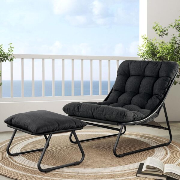 Grand Patio Lounge Chair with Ottoman, Puffy Cushion, Dark Gray
