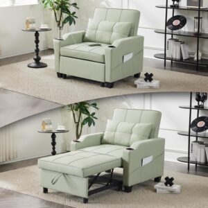 VINGLI Light Green 3-in-1 Sleeper Chair Bed with USB Ports