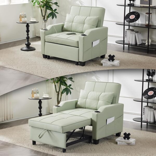 VINGLI Light Green 3-in-1 Sleeper Chair Bed with USB Ports