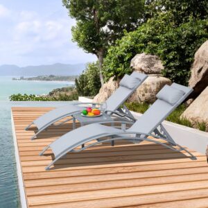 Domi Pool Lounge Chairs (Set of 3), Adjustable Aluminum, Grey