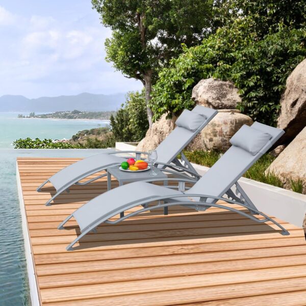 Domi Pool Lounge Chairs (Set of 3), Adjustable Aluminum, Grey