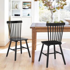 Set of 2 Black Windsor Dining Chairs, Spindle Back