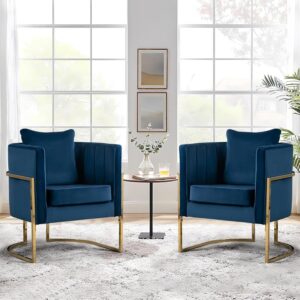 Velvet Accent Chairs (Set of 2), Mid-Century Modern, Blue