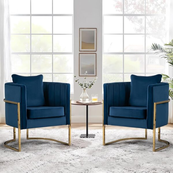 Velvet Accent Chairs (Set of 2), Mid-Century Modern, Blue