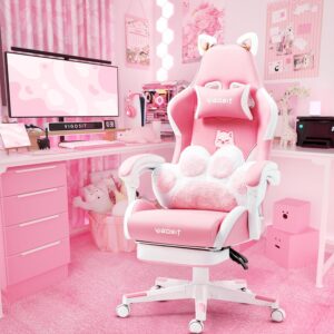 Pink Gaming Chair, Cat Paw Design, Footrest