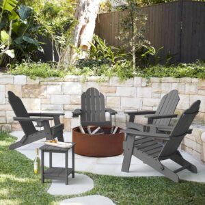 LUE BONA Folding Adirondack Chairs (Set of 4), Dark Gray