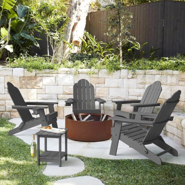 LUE BONA Folding Adirondack Chairs (Set of 4), Dark Gray