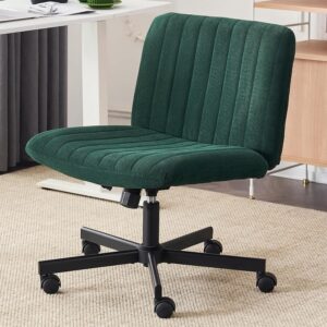Green Armless Desk Chair with Wheels, Wide Criss Cross Seat