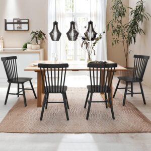 Set of 4 Black Windsor Dining Chairs, Spindle Back