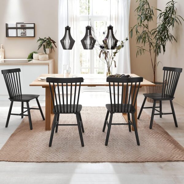 Set of 4 Black Windsor Dining Chairs, Spindle Back